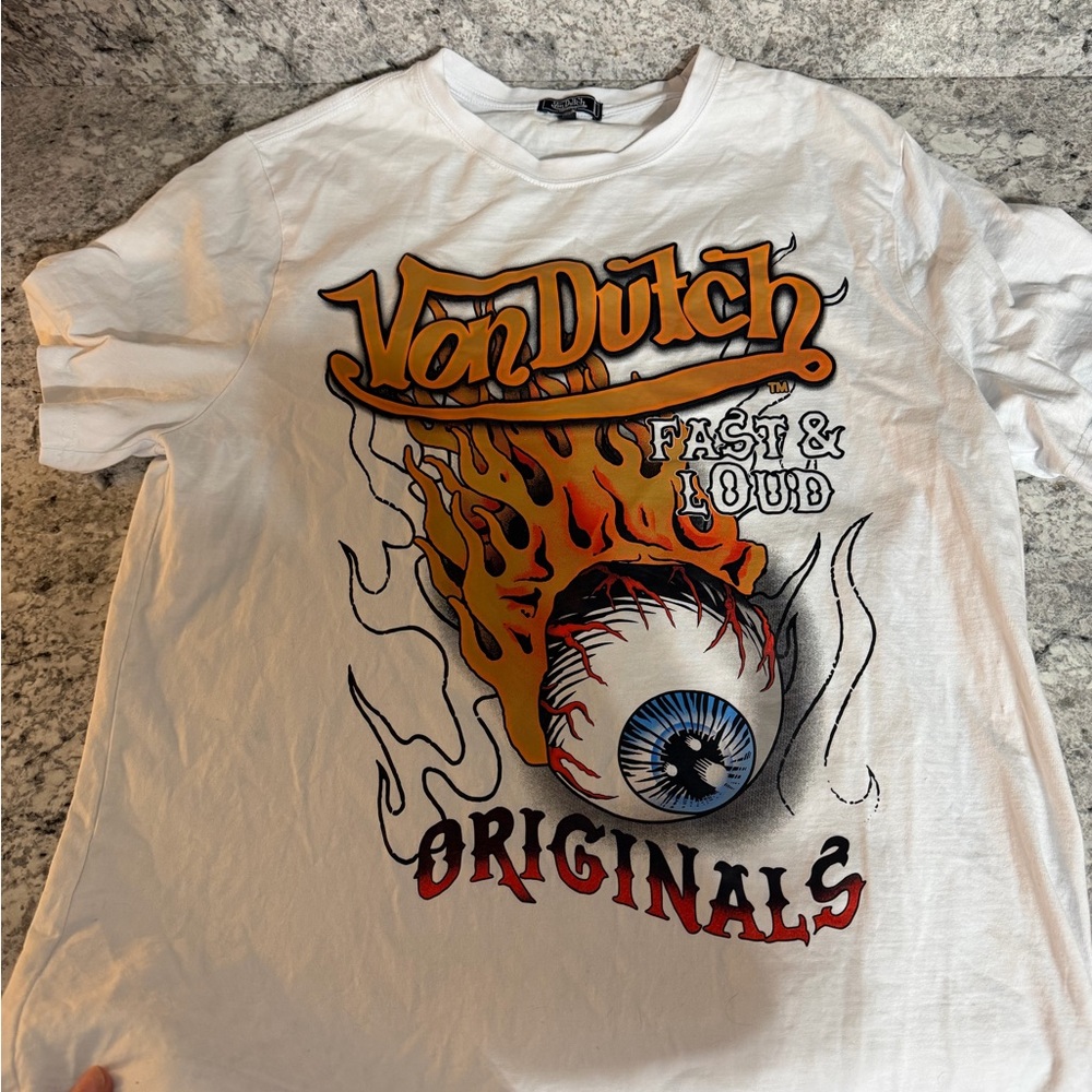 Von Dutch White Tee with Fiery Graphic